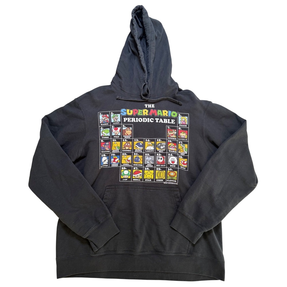 Nintendo Super Mario Periodic Table Hoodie Black Port & Company Mens Large